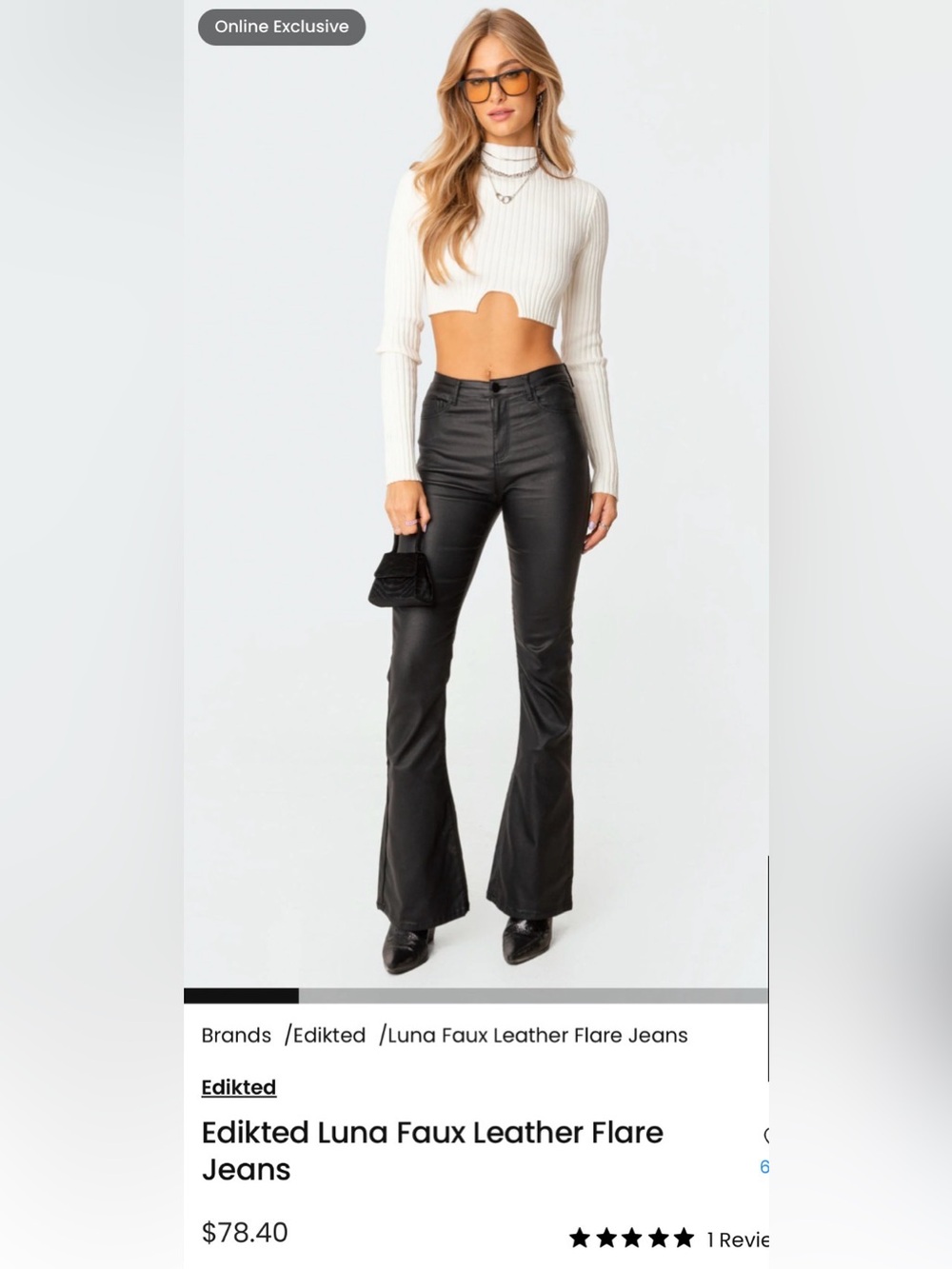 Edikted Luna Faux Leather Flare Jeans